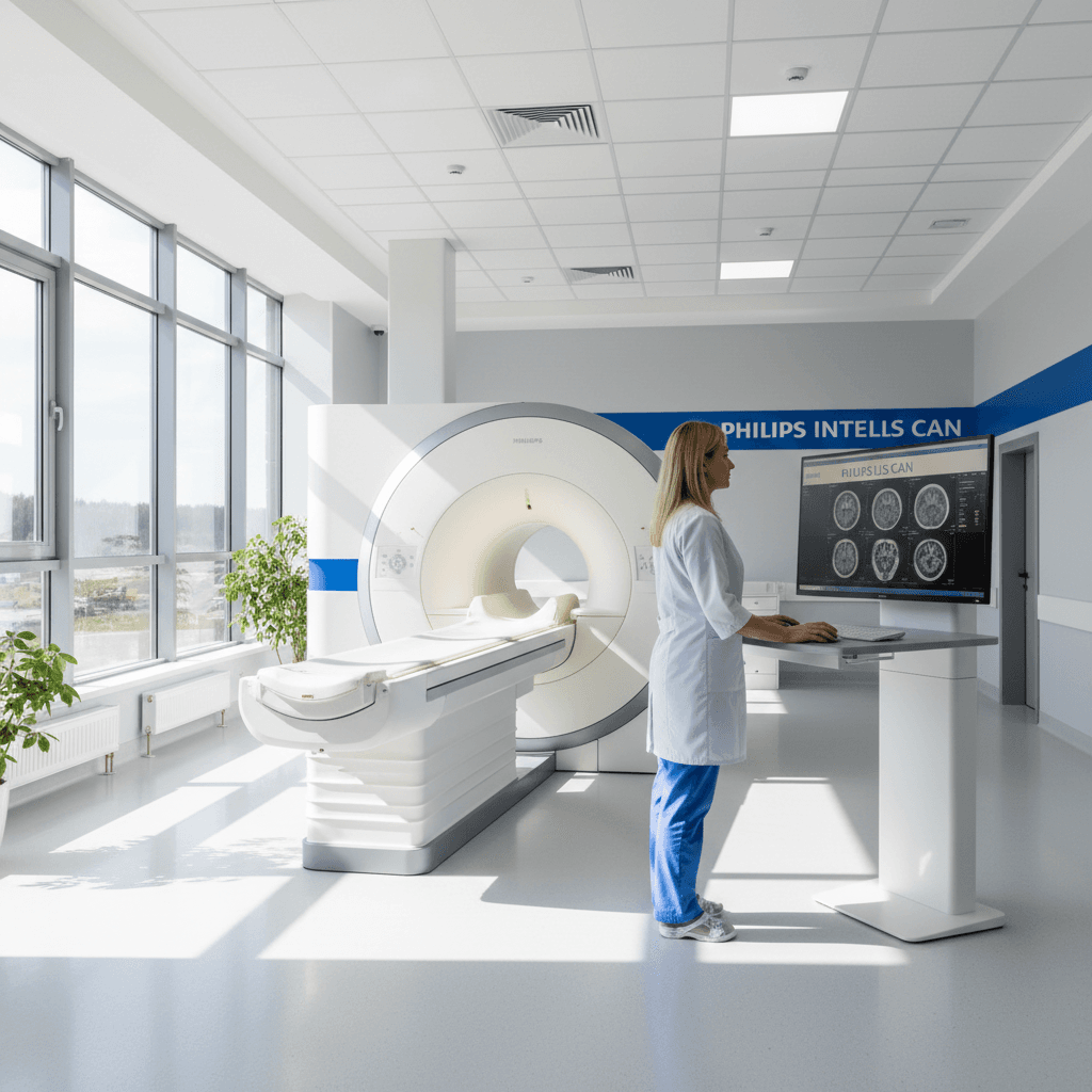 Philips MRI equipment with radiologist reviewing images