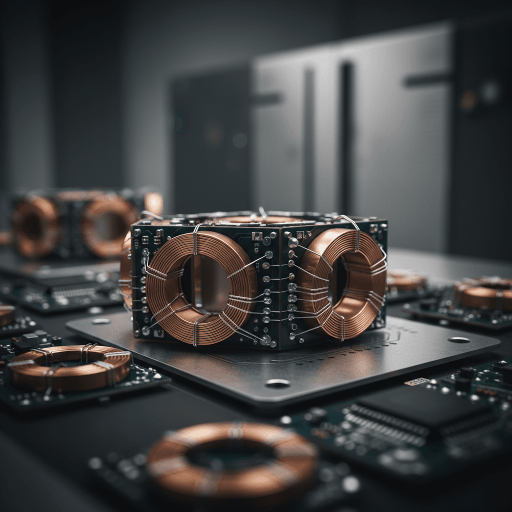 Close-up of multi-channel coil array components