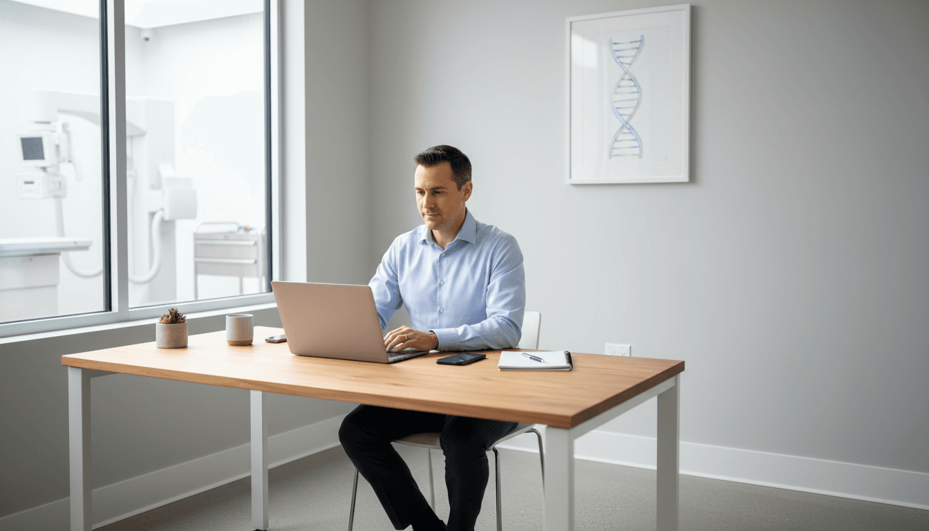 Professional workspace showing responsive communication setup for MRI equipment inquiries